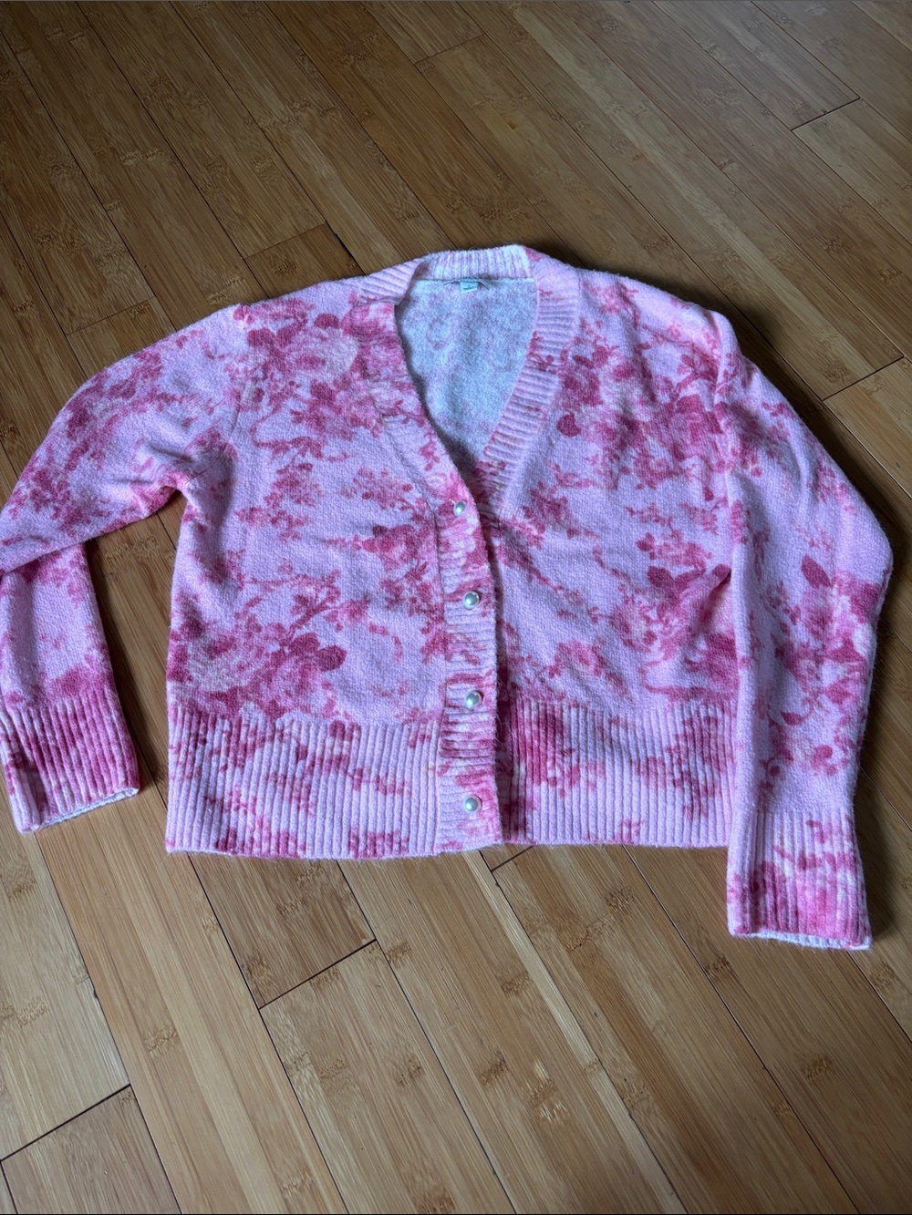 CeCe Pink Floral Knit Cardigan with Pearl Buttons